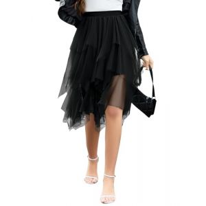 Wikoan Jupe en Tulle Femme Jupes Longue Élastique Jupe Tutu Irrégulière Multi Couché Plissée pour Costumes de Carnaval Halloween Daily Prom Party Jupes Noir XL (Wikoan Direct, neuf)