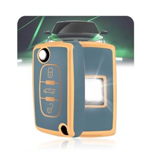 LELNOOS Coque Cl&eacute; Voiture, Silicone &Eacute;tui Cle Etui Clef Protecteur Cache Cles pour Peugeot 207 307 308 407 3008 5008 Partner Tepee pour Citroen C1 C3 C4 Picasso Aircross Berlingo Fiat Scudo, 3 Boutons (LELNOOS, neuf)