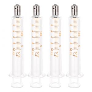 OLYCRAFT 4Pcs Seringue en verre réutilisable 10ml Seringues réutilisables en verre avec Luer Lock en métal Pour l'industrie les laboratoires les liquides ou l'alimentation des animaux de compagnie (OLYCRAFT EU, neuf)