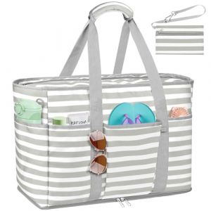 JUYANO Grand Sac de Plage Femme XXL, Sac Plage Étanche Pliable avec Fermeture Éclair, Sac Cabas Femme Grand format pour Plage Voyages Gym Piscine 45L (LUUAA, neuf)