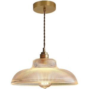 Hertl Lampe à suspension vintage en laiton avec abat-jour en verre rayé, lampe de chevet industrielle, luminaire E27, lustre de ferme antique, lampes à suspension minimalistes japonaises (haozechen, neuf)