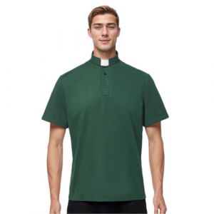 BPURB Polo Hommes Chemise Pr&ecirc;tre Col Romain Pretre Clergyman &agrave; Manches Courtes Chemises du Clerg&eacute;, vert fonc&eacute;, 44 (BPURB-EU STORE, neuf)