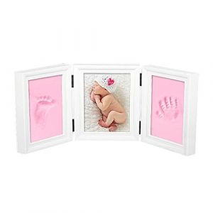 Cadre Photo Empreinte Bébé Pied et Main Baby Art Cadre pour Photo 2 Pliants Print Frame Moulage DIY Cadeau Soutenir Mémoire pour Enfant avec Pâte Ecologique en Bois Cadeau de Noël (RUIXIAMUK, neuf)