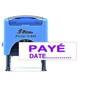 Payé Avec Date Pré Encre Personnalisé Auto-Encreur Tampon En Plastique Brillant S-842 Voilet 14 X 38 Mm (Good Win, neuf)