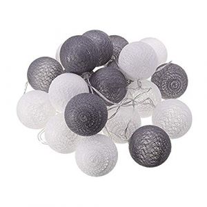 Guirlande lumineuse Led, DOTBUY Int&eacute;rieur Pile Lumiere D&eacute;coration Chambre Enfant Boules Coton Cha&icirc;ne Leds Pour Maison La Saint Valentin No&euml;l F&ecirc;tes Mariage (1.8m / 10 Boule lumi&egrave;re, Gris et blanc) (DOTDOT SHOP, neuf)