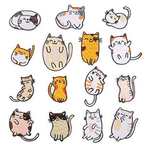 15pcs Ecusson Thermocollant Enfant Chat Patch Thermocollant Ecusson à Coudre Autocollant de Patch Applique pour Vêtement T-Shirt Jeans Veste (NAMIS, neuf)