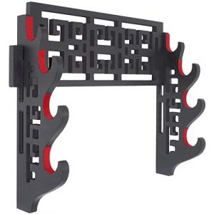 Z-fiber Support Mural Velours rembourr&eacute; Katana Support samoura&iuml; Porte-&eacute;p&eacute;e pr&eacute;sentoir Dragon Cintre, 4 Tier en Bois Noir, 14,5 pouces/37 cm, pour Affichage et Stockage d'&Eacute;p&eacute;es ou d'Armes (IoooLJK, neuf)