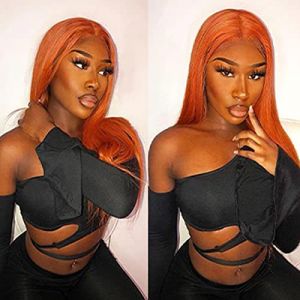Perruque Bresilienne Lace Wig Human Hair Straight 4x4 Lace Front Wig Perruque Cheveux Humain Lace Closure Wig Human Hair With Baby Hair 130% Density 350 Orange Gingembre Human Hair Wig 24 Pouces (DUAUJUIU, neuf)