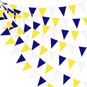 32Ft Bleu Jaune Blanc Fanions Guirlande Tissu Banni&egrave;re Triangle Drapeau Banderole D&eacute;coration de F&ecirc;te pour Anniversaire Bapteme Mariage Dipl&ocirc;mes Nautique Ahoy Achor Pirate sous la mer F&ecirc;te Fournitures (MZY Co., Ltd, neuf)