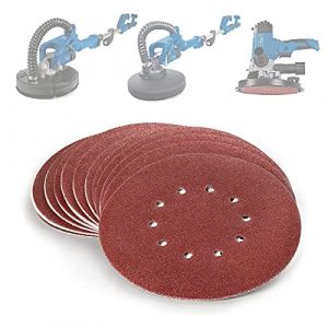 Scheppach Lot de 60 disques abrasifs muraux et ponceuses de plafond - 215 mm - 10 x K80/100/120/150/180/240 - 10 trous - Pour ponceuse à cloison sèche DS200 - DS920 - DS930 (Practixx Germany, neuf)