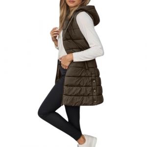 Doudoune sans Manches avec Capuche Femme Longue Gilet Chaud L&eacute;g&egrave;re Veste Manteau Parka Blouson Zipp&eacute;e Capuche Gilet Duveteux Femme Hiver Waistcoat avec Poches (Mumuki, neuf)