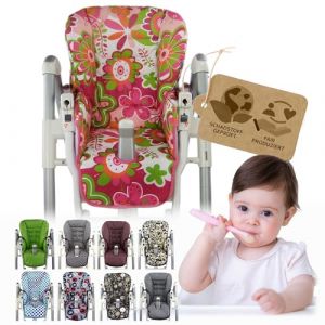Housse de rechange pour coussin d'assise [Housse pour chaise haute] compatible avec Peg Perego Prima Pappa DINER (fleurs orange rose) (Bambiniwelt24, neuf)
