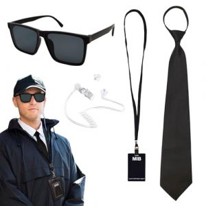 TUONYIS 5 Pièces Ensemble D'accessoires D'agent Ensemble de Costume de Services Secrets, Costume D'espion, avec Lunettes de Soleil, Cravate, Tube D'écouteur, Carte D'identité (Noir) (ZECAI TONG, neuf)
