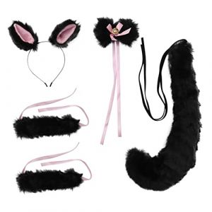 DEARMAMY 1 Ensemble costume de de renard oreilles de renard accessoires en peluche jouets pour enfants Fournitures de fête kit de déguisement Kit oreilles en peluche en tissu Noir (Liiane, neuf)