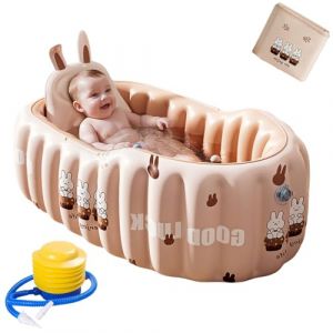 Baignoire gonflable pour b&eacute;b&eacute; avec dossier, antid&eacute;rapante pour enfants et tout-petits &ndash; Baignoire portable avec si&egrave;ge et coussin d'air, inclut une pompe, id&eacute;ale pour les voyages et &agrave; la maison (Rose) (Zamtzax, neuf)