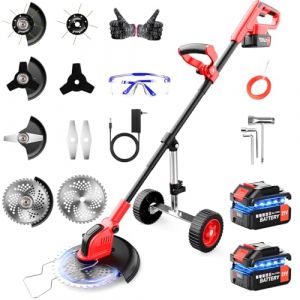 Lacoco 4-EN-1 Débroussailleuse Électrique sans Fil avec Batterie 2*3.0AH 21V Debroussailleuse à Roues Coupe Bordure à Gazon Pliable 4 Type de Lames Coupe-Herbe pour Jardin Pelouses et Terres Agricoles (YU JIALE UK STORE, neuf)