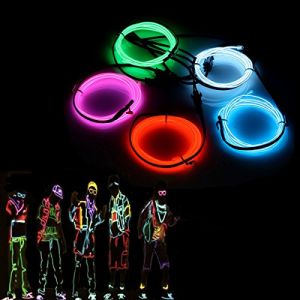 5x1M Fil Néon à Pile EL Câble Guirlande Lumineuses 3 Mode Éclairage Fix Clignotant Stroboscope Tube Fluo El Wire Déco Vêtement Festif Soirée Fête Mariage Voiture Vélo Intérieur (5 Couleur) (Sunboia, neuf)