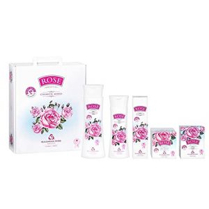 Rose Original Coffret Cadeau pour Femmes 5 pcs avec Huile de Rose 100% Naturelle, Eau Micellaire, Gel Douche, Cr&egrave;me de Jour pour le Visage, Cr&egrave;me pour les Mains et Savon Sans Paraben (Dealon, neuf)