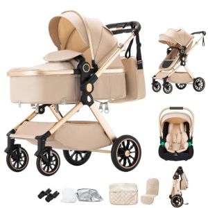 Mobayta Poussette 3 en 1 combin&eacute;e pliage assise Syst&egrave;me de voyage 2-en-1,22 kg max poussette r&eacute;versible et l&eacute;g&egrave;re,adapt&eacute;e aux nouveau-n&eacute;s 0-4 ans (U9-X BEIGE, U9-X R&eacute;glable bidirectionnel) (Mobayta, neuf)