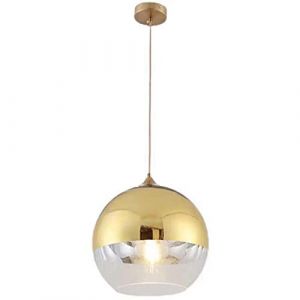 Euone_Clothes Suspension Luminaire avec Abat-jour Boule en Verre Semi-plaqué, Lampe Suspendue de Plafond Moderne, Lustre de Chambre de Salle à manger de Cuisine (Or, 30cm) (Qinqinbaby, neuf)