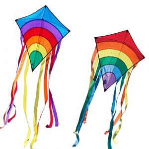 CIM Lot de Cerfs-Volants - Rainbow Eddy [ 2 unités Bleu/Rouge ] – cerf-Volant monofil pour Enfants à partir de 3 Ans - 65x74cm – Inclus Lignes et queues (WindSpiele, neuf)