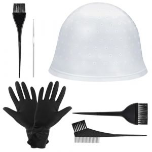 Halinuia 7 Pcs Bonnet Meches Cheveux Trous Pré-percés Bonnet Meche Cheveux Professionnel Kit Coloration Cheveux Bonnet pour Meches et Balayage Casquette pour Coloration pour Femmes Filles (JKLkds, neuf)