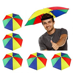 Heqishun 5 Pcs Chapeaux de Parapluie avec Bande &eacute;lastique, Parapluie Parasol Chapeau Pliable, Chapeau Color&eacute; de P&ecirc;ch pour Adultes Enfants Golf Campant (heqishunEU, neuf)
