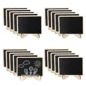 Fhioevt 20 Pièces Mini Ardoise Craie Petit Tableau Noir en Bois Panneau D'affichage avec Support Base Etiquette Chevalet Mini Tableaux Noirs pour Étiquettes de Prix,M ariage,Buffet,Ecole (SUPER KANG SP.ZO.O-, neuf)