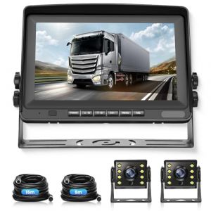 Camera de Recul pour Voiture avec Moniteur LCD 8 Pouces,2 Caméra de Recul 1080P AHD Étanche IP69K, Vision Nocturne, avec Câble de 15m+5m, pour Camion/Camping-Car/Fourgonnette/Remorque DC 12V-24V (yubai001, neuf)