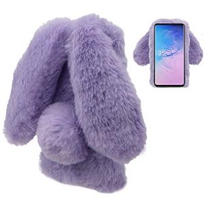 LCHDA Coque Lapin pour Samsung Galaxy A14 5G, Mignon Peluche Faux Fourrure Oreille Souple Poilu Doux Silicone TPU Pare-Chocs Anti-Choc Incassable Housse &Eacute;tui de Protection - Violet (LCHDA-EU, neuf)