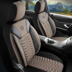 GIOVANNI BUTTI Housses de si&egrave;ge de voiture universelles pour voitures et SUV &ndash; Housse de si&egrave;ge avant premium en tissu piqu&eacute;, Beige-Noir, Compatible airbag, Protection de si&egrave;ge, Ensemble pour si&egrave;ges (PANDASEATCOVER, neuf)