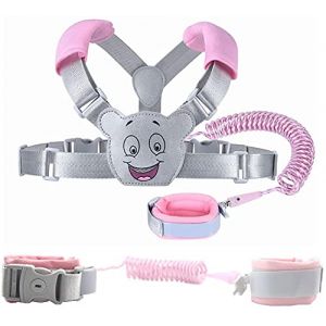 HEIHEI Laisse de sécurité pour enfants, ceinture de course pour tout-petits, harnais de course 3 en 1, ceinture anti-perte, poignet gauche + sac à dos + sangle élastique de 1,5 m rose (HeiMaBen, neuf)