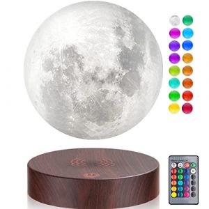 Lampe de Lune en L&eacute;vitation 16 Couleurs L&eacute;vitation Magn&eacute;tique Flottante Impression 3D LED Lumi&egrave;re de Lune Spinning Luna Veilleuse avec T&eacute;l&eacute;commande pour D&eacute;coration de Chambre Cadeau, Base Ronde (teyangqi, neuf)
