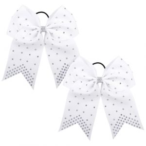 Lot de 2 élastiques à cheveux en ruban avec strass - Pour queue de cheval - Sans dommages - Blanc (Haifly, neuf)