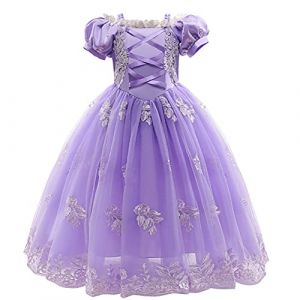 IWEMEK Filles Raiponce Costume Princesse Robe Longue en Tulle Manches Bouffantes Conte De F&eacute;es Cosplay Halloween Carnaval Costume No&euml;l Anniversaire F&ecirc;te Enfants D&eacute;guisements Violet 7-8 Ans (IWEMEK, neuf)