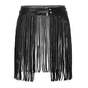 wangjiangda Ceinture/Jupe avec Franges pour Femme - Style Punk/Gothique, Noir, pour Tenue de Festival de Carnaval, Tenue de Fête, Jupe de Danse Sexy en Simili Cuir PU, Coachella,FestivalOutfit (sincerek, neuf)