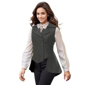 UniqKaliber Femmes Veste victorienne, tenue des ann&eacute;es 1920, manteau en tweed Renaissance gothique Steampunk Gilet Veste Top, gris fonc&eacute;, M (UniqKaliber Official Store, neuf)