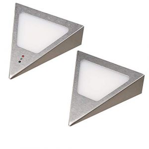 Kalb | Lot de 2 spots LED triangle avec capteur – Variateur encastrable en acier inoxydable brossé Blanc chaud (kalb-m, neuf)