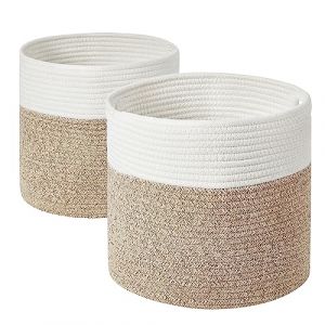 YOUDENOVA Lot de 2 paniers en coton tressé pour chambre d'enfant, panier de rangement pour salon et chambre à coucher - 28 x H 28 cm - Blanc/marron (YOUDENOVA Direct EU, neuf)