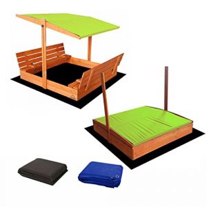 Bac à Sable Enfant en Bois fermé de 140x140 cm avec bancs-bac a Sable avec Couvercle- Bois de pin imprégné -bac à Sable avec Toit surbaissé -1 bâche de Protection 1 bâche Isolante Vert (Finesse Online Store B.V., neuf)