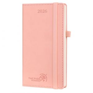 POPRUN Agenda de Poche 2026 Semainier 16,5 x 9 cm - Couverture Rigide en PU Cuir, Petit Planner D'Jan 2026 à Déc 2026-12 Mois, Avec signet à 2 rubans, Papier 80 g/m², Rose (Time Works Wonders, neuf)