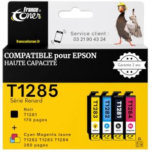 FranceToner - T1285 - Cartouches Encre Compatibles pour Epson T1281 T1282 T1283 T1284 &ndash; Pack pour Epson Stylus SX230 SX125 S230 SX130 SX420W SX425W SX430W BX305FW SX440W SX435W SX438W SX445W SX235W (FranceToner, neuf)