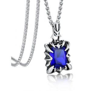 Bandmax Collier Homme Pierre Bleue Acier Inoxydable, Pendentif Saphir de Synth&egrave;se avec Cha&icirc;ne Ajustable de 3mm/55cm (Bandmax Direct, neuf)