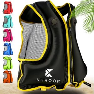 Khroom Gilet Gonflable Conforme aux Normes EU | 150-210 cm, jusqu'à 100 kg | Gilet de flottaison pour Adultes/Ados | Aide à la flottabilité pour plongée en apnée, Le Kayak et Le Sup (V2 Noir) (Varento, neuf)