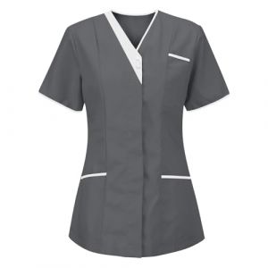 RLEHJN Tunique M&eacute;dicale Femme Col en V Manche Courte Uniforme De Travail Blouse Infirmiere Femme Professionnelle Blouse Coiffeur Blouse Laboratoire Femme Manches Courtes Cadeau Infirmiere Femme 1 (⭐⭐⭐⭐⭐RLEHJN, neuf)