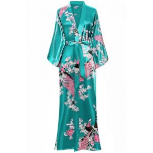 BABEYOND Kimono Robe de Nuit Femme Robe de Chambre Longue Robe de Nuit Peacock Kimono Long Chemise de Nuit Kimono 53"/135cm(Vert Foncé) (BABEYOND  FR, neuf)