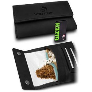 Blague &agrave; Tabac &agrave; Rouler 'Taruk' &ndash; Pochette en Cuir v&eacute;ritable avec Fermeture magn&eacute;tique incl. GIZEH BLACK&reg; FINE 100 &ndash; Double Compartiment &agrave; Feuilles &ndash; Compartiment de Filtre s&eacute;par&eacute; &ndash; Noir (Jantzen E-Commerce GmbH, neuf)