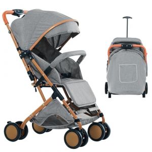 poussette canne compacte, Poussette, Ultra-compacte, poussette inclinable, pieds dor&eacute;s, avec moustiquaire, sac de transport, capote extra-large, 0-6 ans, rangement d'une seule main (gris) (Willanmd, neuf)