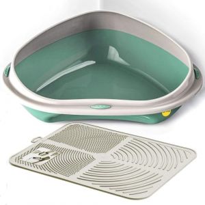 Cat Centre Liti&egrave;re d'angle Ouverte pour Chat - sans Couvercle - avec liti&egrave;re cr&egrave;me - Vert Mat - XL 58 x 48 cm (snugsy_home, neuf)