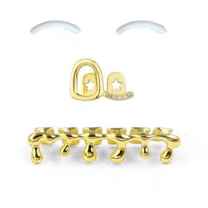 SSyang Grills Dentaires, Hip Hop Teeth Grills Faux Punk Hip Hop Dents Haut en Bas Diamant Strass Dents Grillz Halloween Festival de Musique Party Hip Hop Rapper Costume D&eacute;coration (Or,Gouttes d'eau) (luou, neuf)